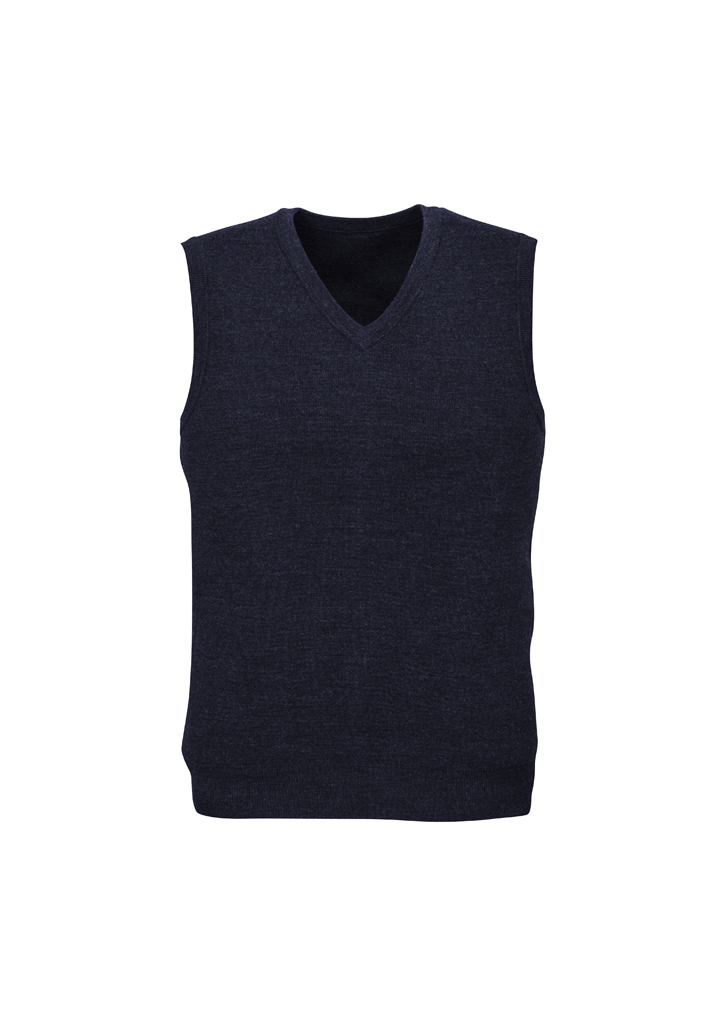 Mens Wool Blend V Neck Vest Sleeveless Double Knit - Navy - X-Large