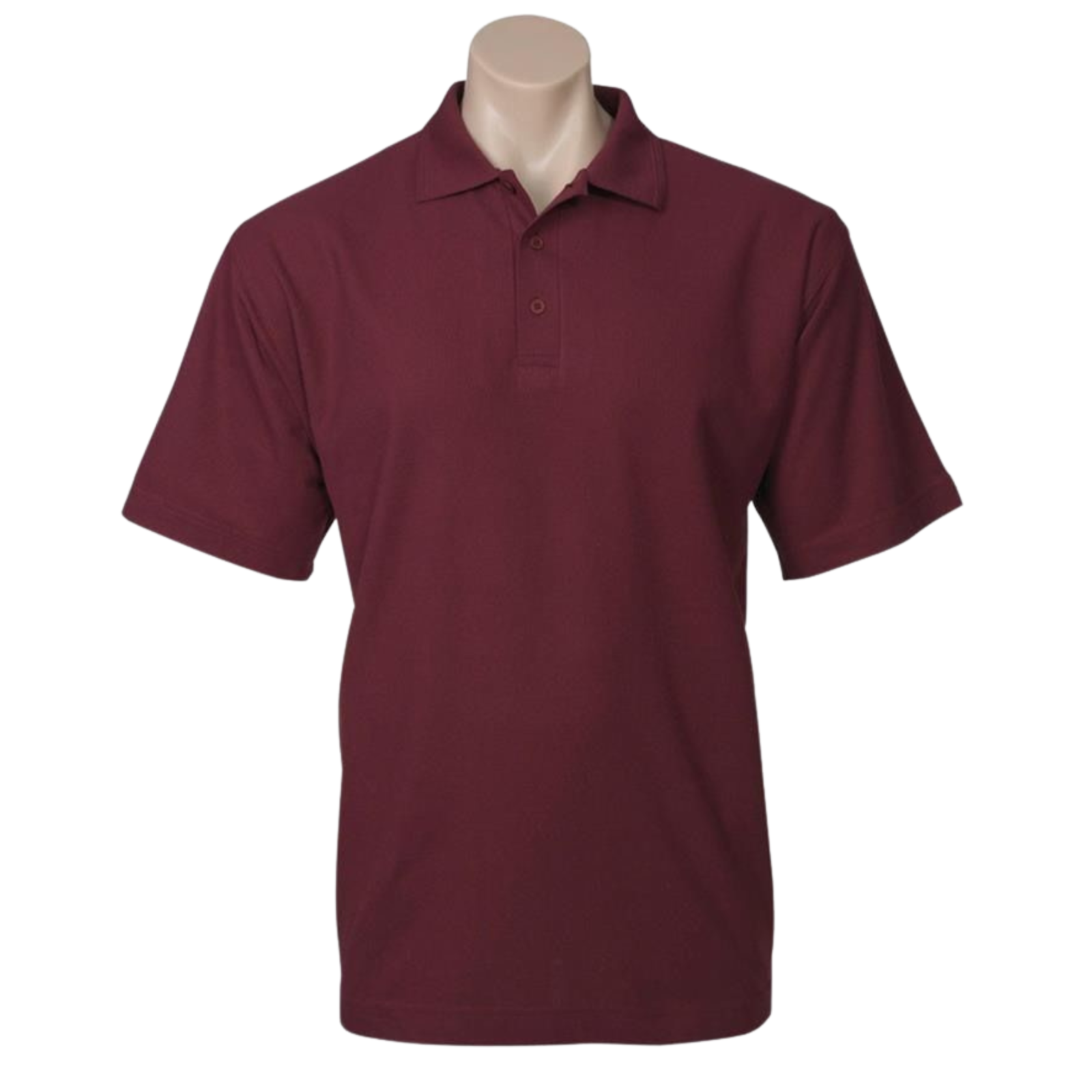 Mens Polo Top Shirt Plain Casual Short Sleeve Pique Knit Basic UPF Rated T-Shirt - Burgundy - S