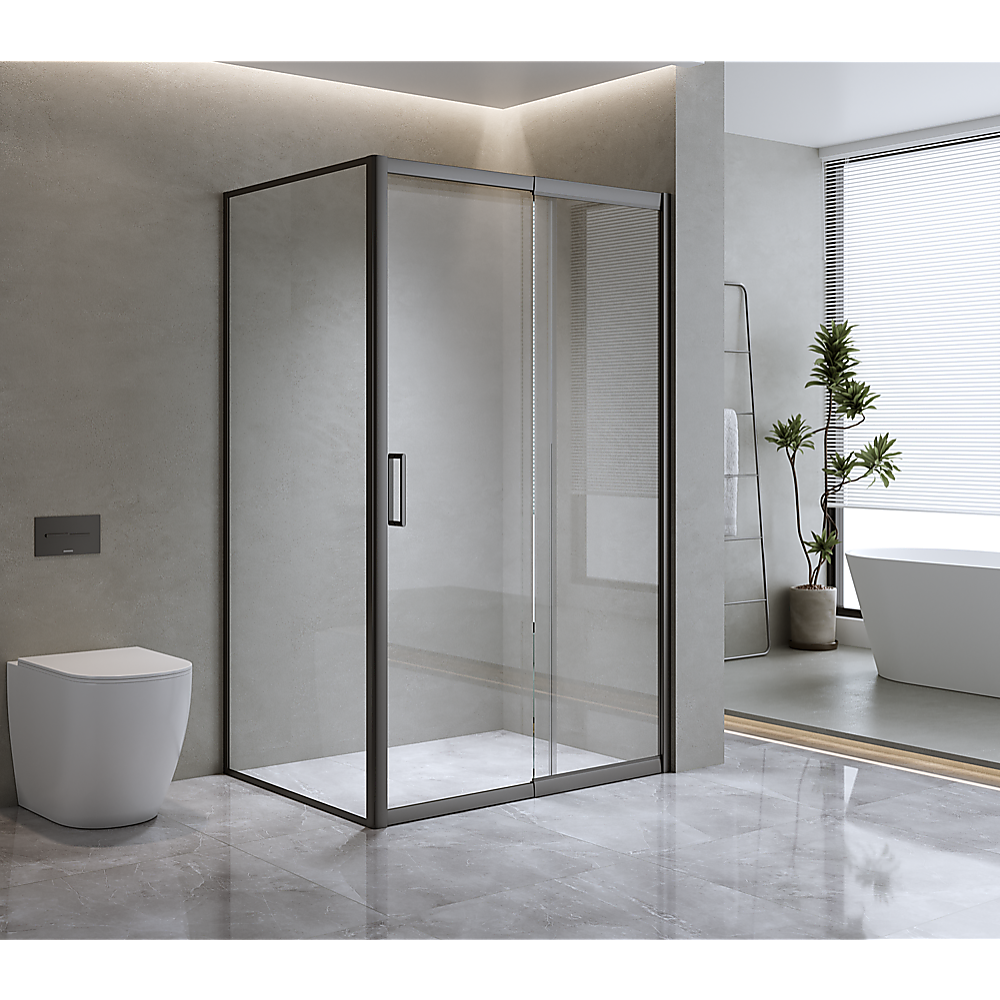 150mm Adjustable (2000x1010mm) Single Door Corner Sliding Glass Shower Screen in Black5