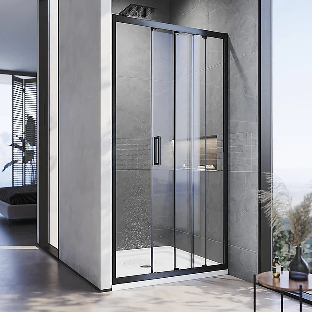 185-200cm Adjustable Wall to Wall Sliding Glass Shower Door in Black