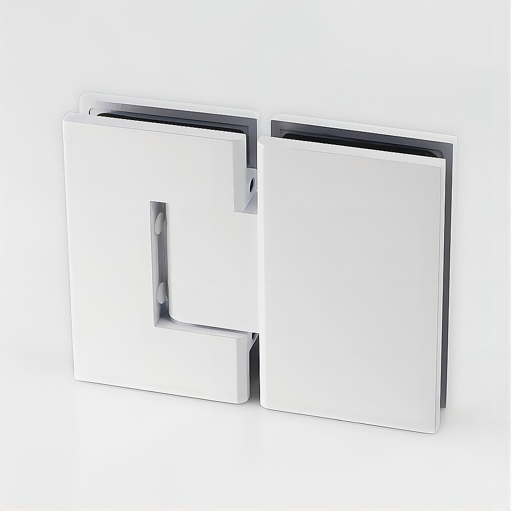 90cm Wall to Wall Frameless Shower Screen – White Wall F-Brackets with SS Hinges & Square Knob Handle