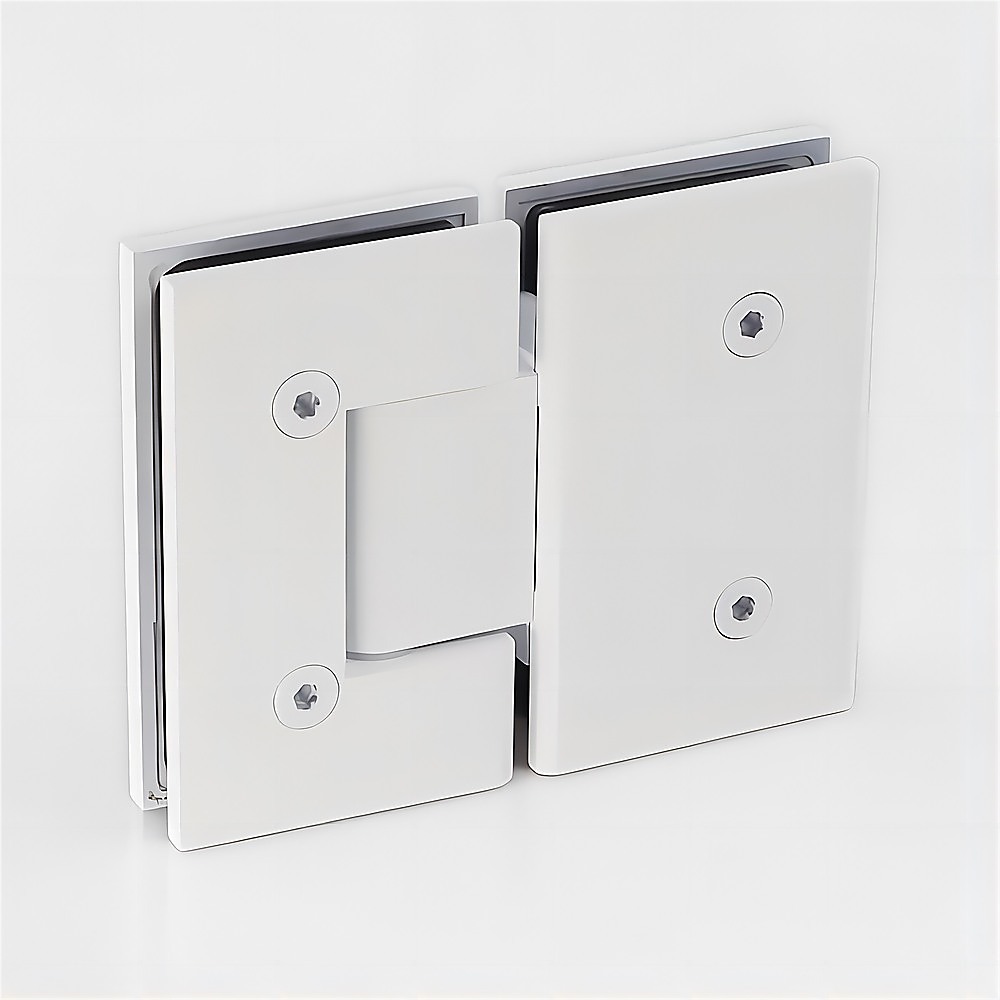 90cm Wall to Wall Frameless Shower Screen – White Wall F-Brackets with SS Hinges & Square Knob Handle