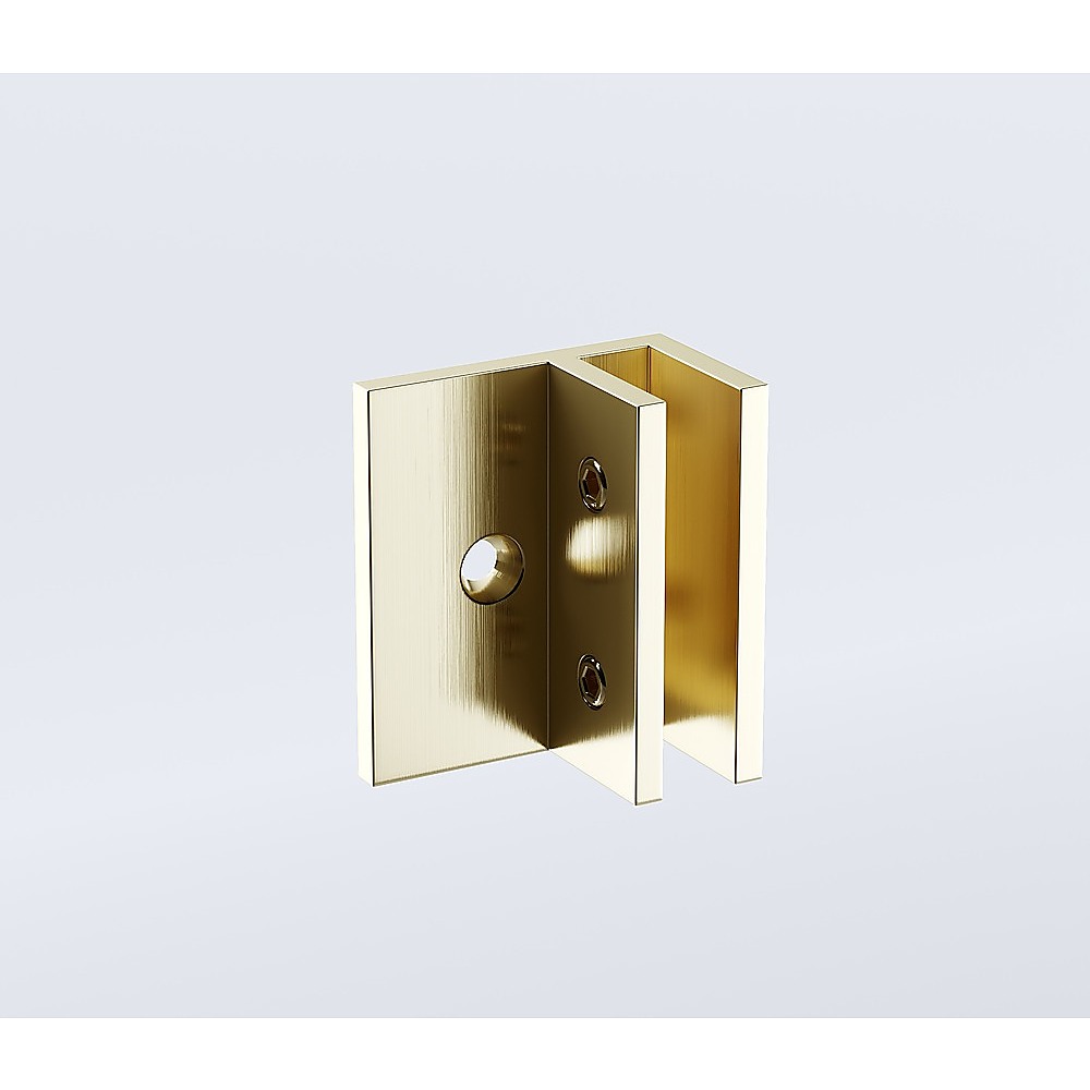 90cm Wall to Wall Frameless Shower Screen – Gold Wall F-Brackets with SS Hinges & Square Double Pull Handle
