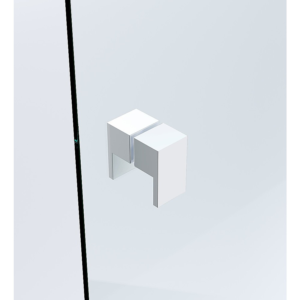 90cm Wall to Wall Frameless Shower Screen – White Wall & Floor F Bracket with SS Hinges & Square Double Pull Handle