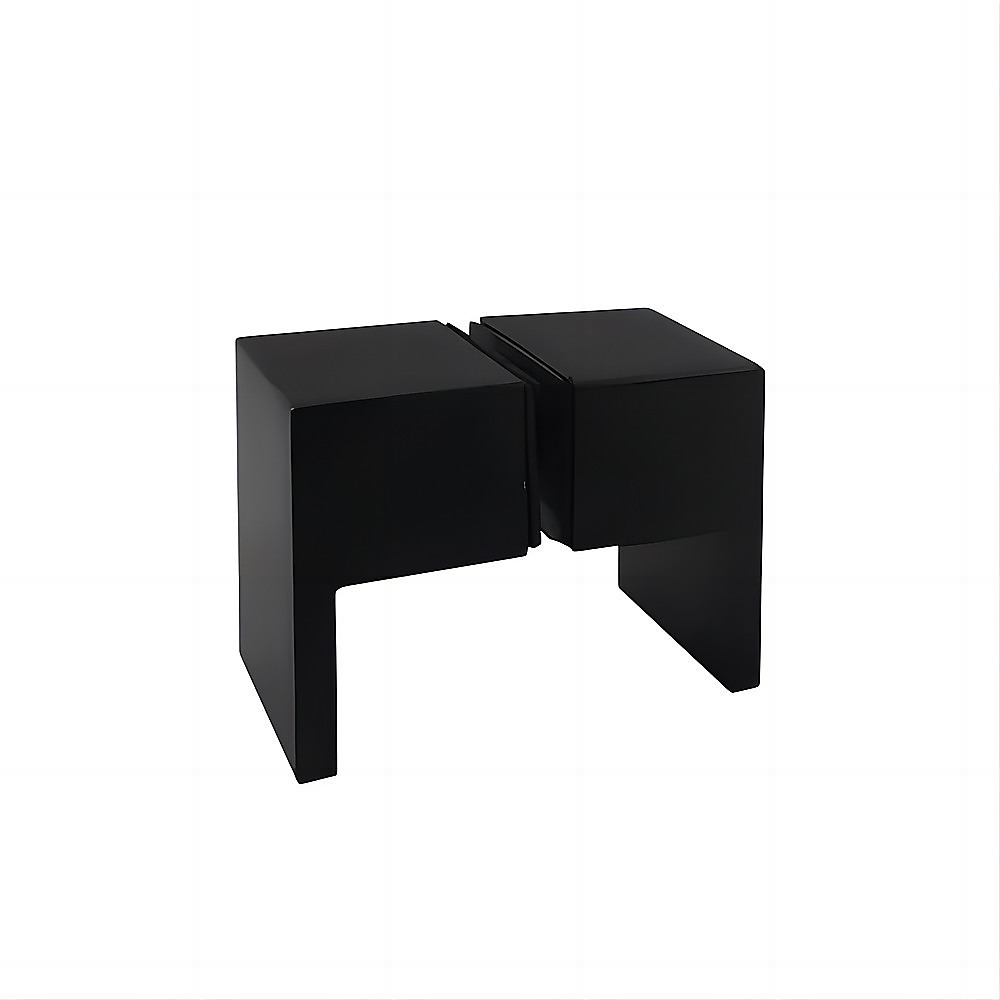 90cm Wall to Wall Frameless Shower Screen – Black Wall & Floor Channel, SS Hinges & Square Double Pull Handle