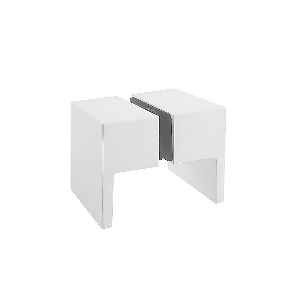90x80cm Corner Frameless Shower Screen with White Wall F-Brackets and SS Hinges, Square Double Pull Handle