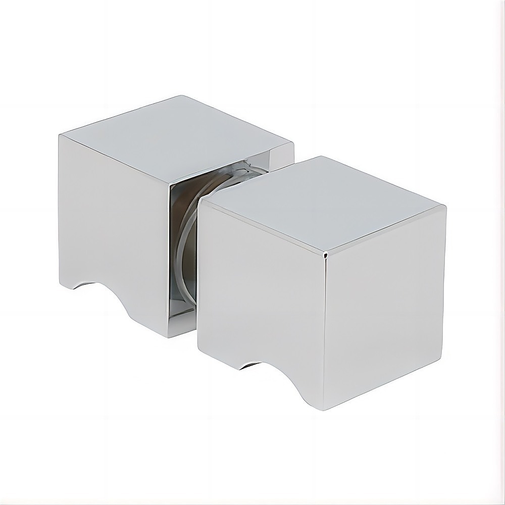 100x90cm Corner Frameless Shower Screen with Chrome Wall & Floor U-Brackets and Brass Hinges, Square Knob Handle
