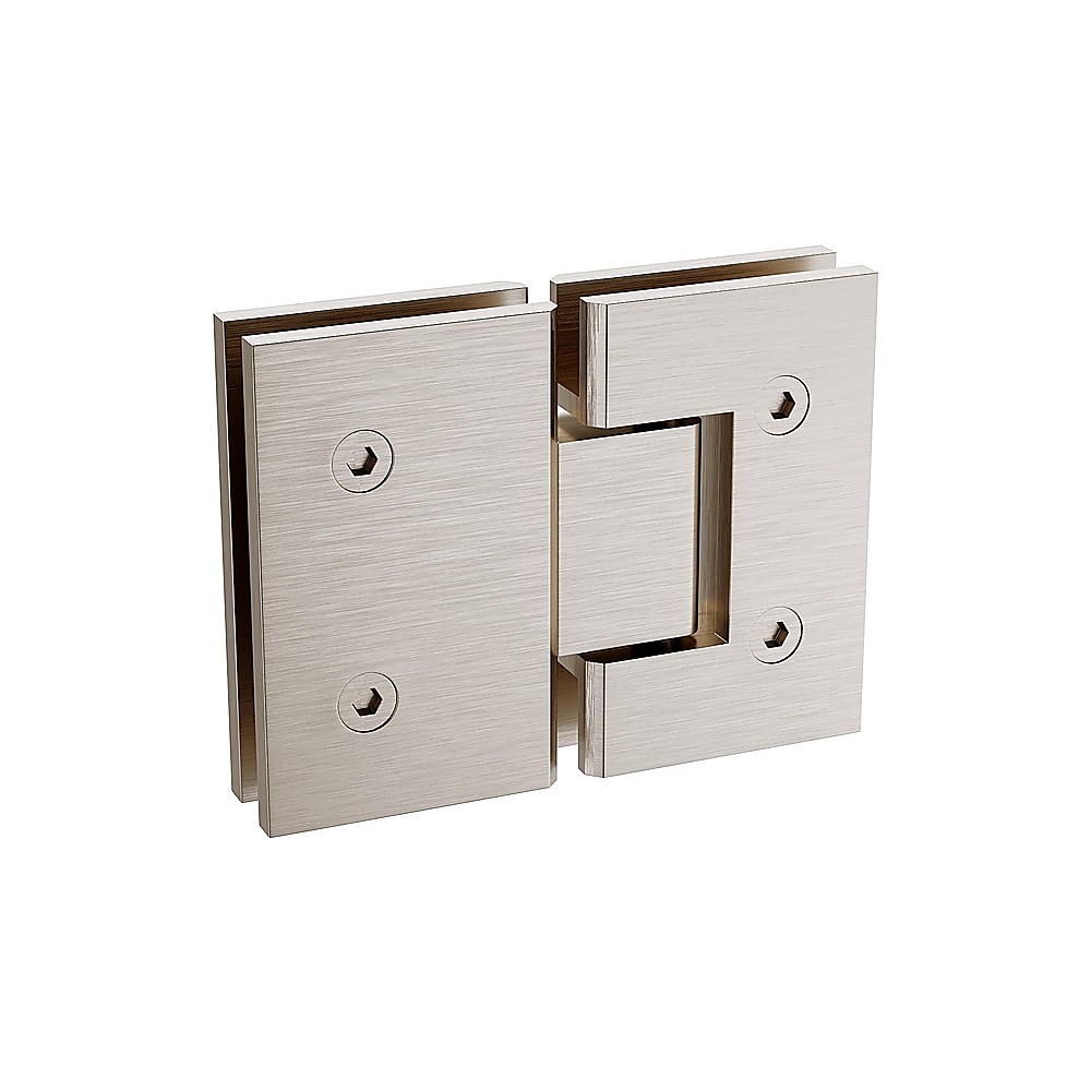 110x100cm Corner Frameless Shower Screen with Nickel Brackets and Brass Hinges, Square Double Pull Handle