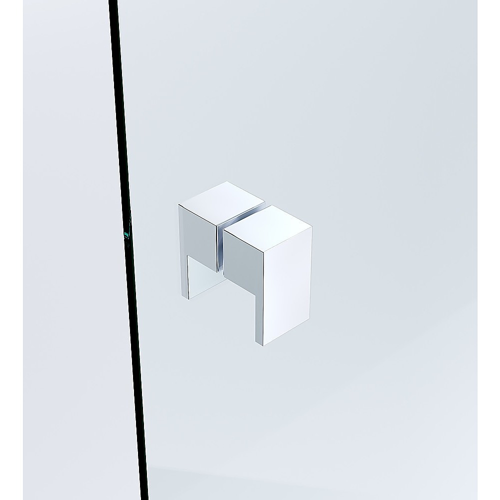 120x90cm Corner Frameless Shower Screen with Chrome Wall & Floor F-Brackets and Brass Hinges, Square Double Pull Handle
