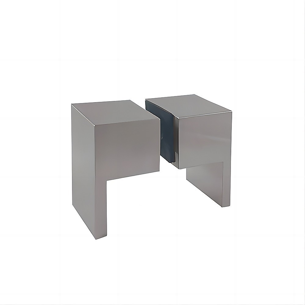 120x90cm Corner Frameless Shower Screen with Nickel Wall U-Brackets and Brass Hinges, Square Double Pull Handle
