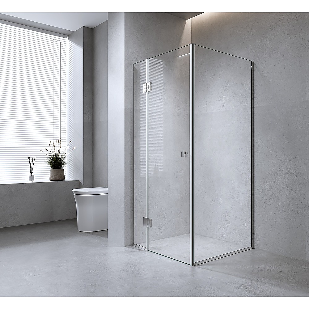 120x100cm Corner Frameless Shower Screen – Gold Wall Channel and Floor Channel with Brass Hinges & Square Double Pull Handle