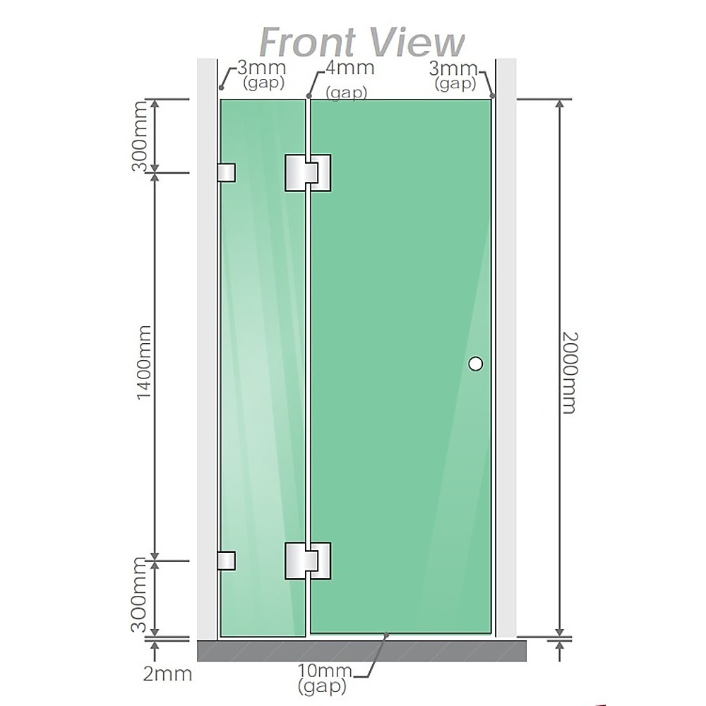 90x110cm Double Door Corner Shower Screen with Gold Brackets and SS Hinges, Square double pull Handle