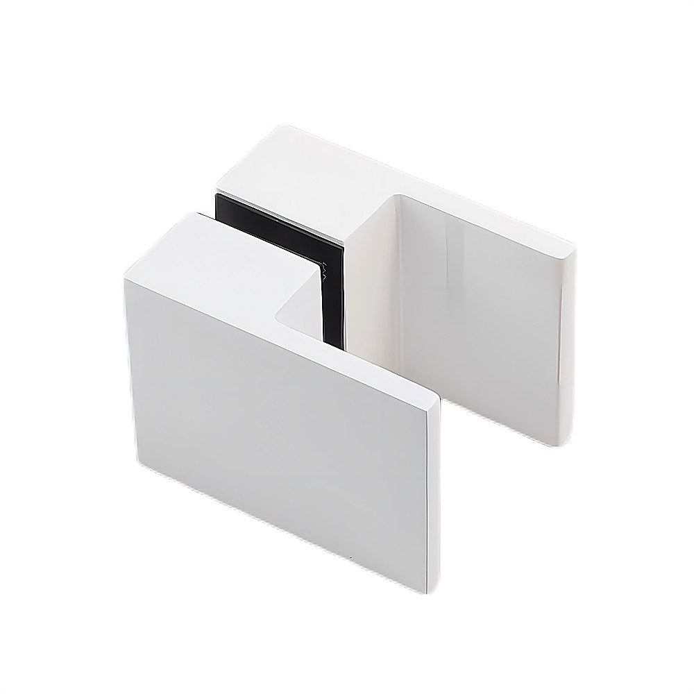 90cm Frameless Diamond Shower Screen – White F-Brackets, SS Hinges & Square Double Pull Handle