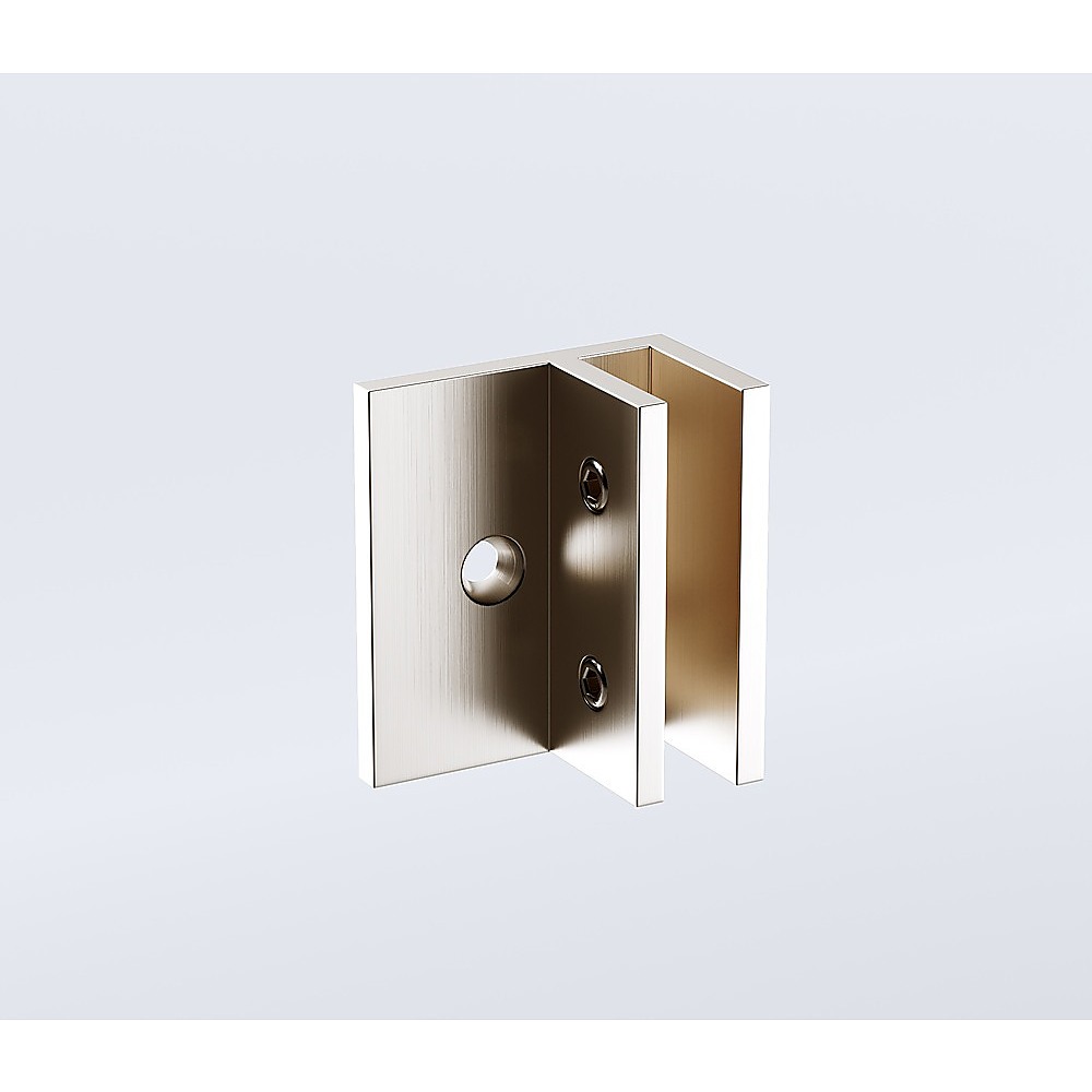 100cm Frameless Diamond Shower Screen with Nickel Brackets and Brass Hinges, Square Double Pull Handle