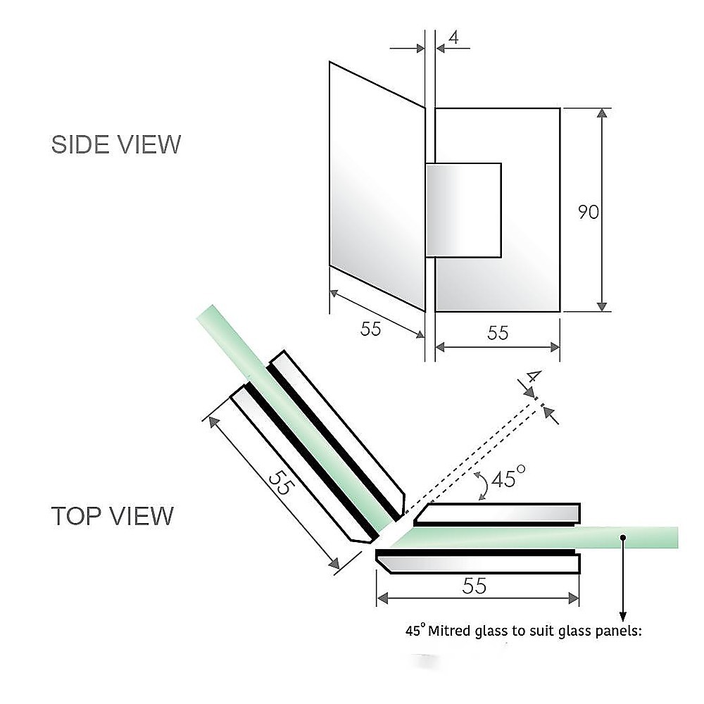 90cm Frameless Diamond Shower Screen with Channels and Brass Hinges - Nickel