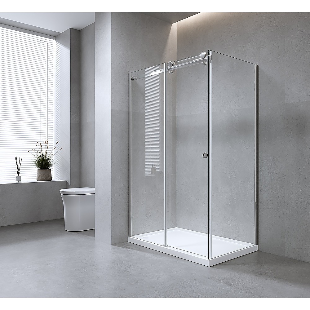 170x100cm Frameless Glass Sliding Corner Shower – With Black Rail and U-bracket for Contemporary Bathrooms