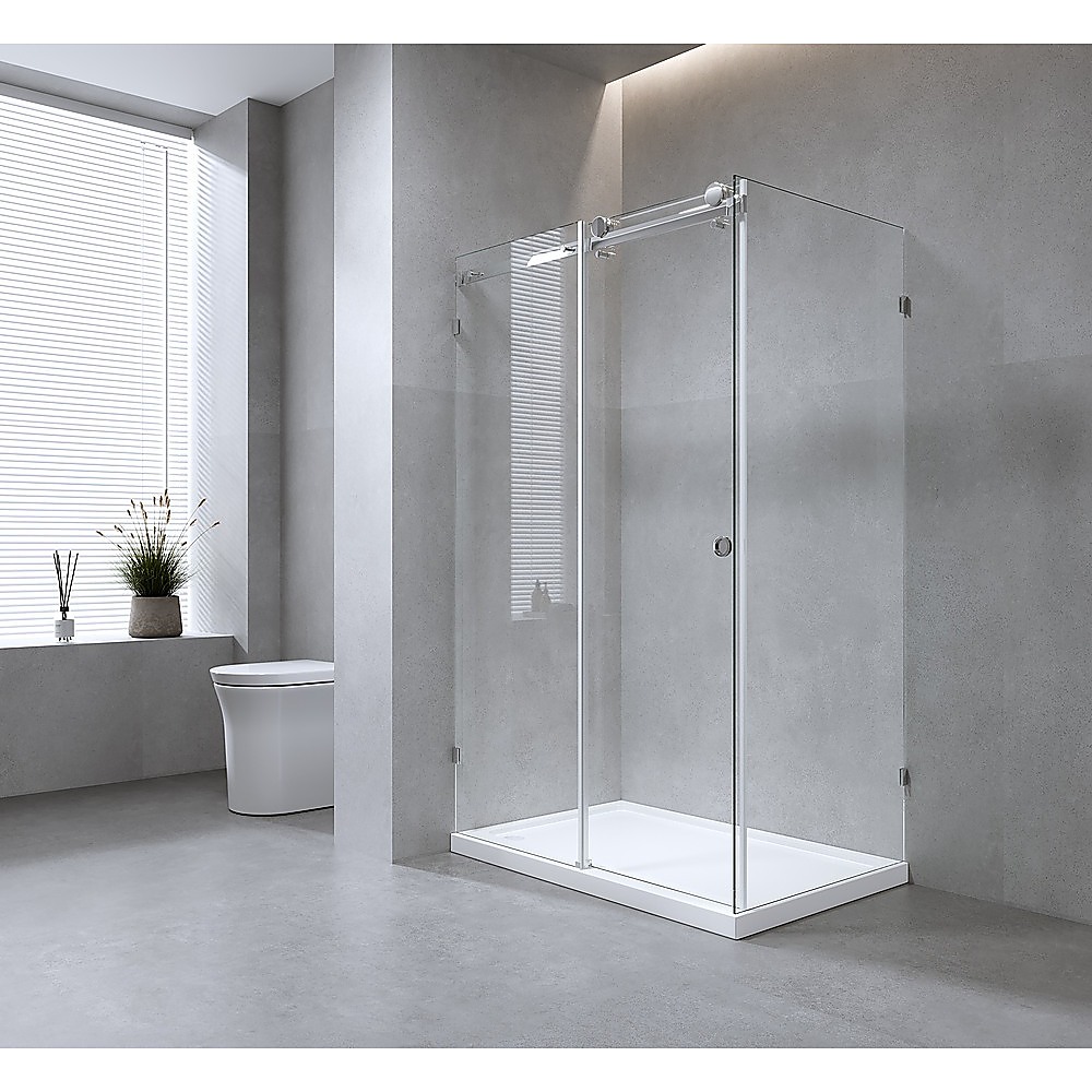 140x100cm Frameless Glass Sliding Corner Shower – With Gold Rail and Wall Channel for Contemporary Bathrooms