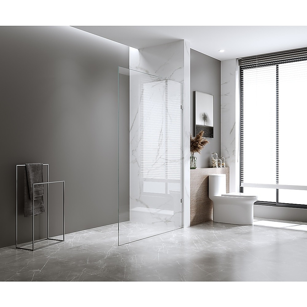 90x200cm Glass Shower Screen with Nickel F-Brackets and Round Pole