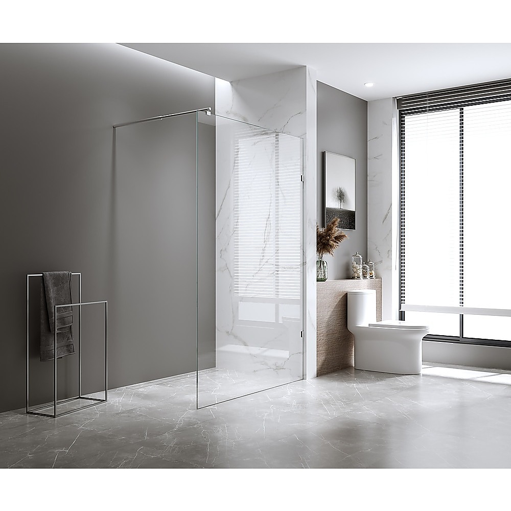 100x200cm Single Shower Glass Screen with Nickel F-brackets & Round Pole
