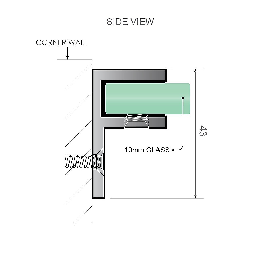 100x200cm Single Shower Glass Screen with Nickel F-brackets & Round Pole