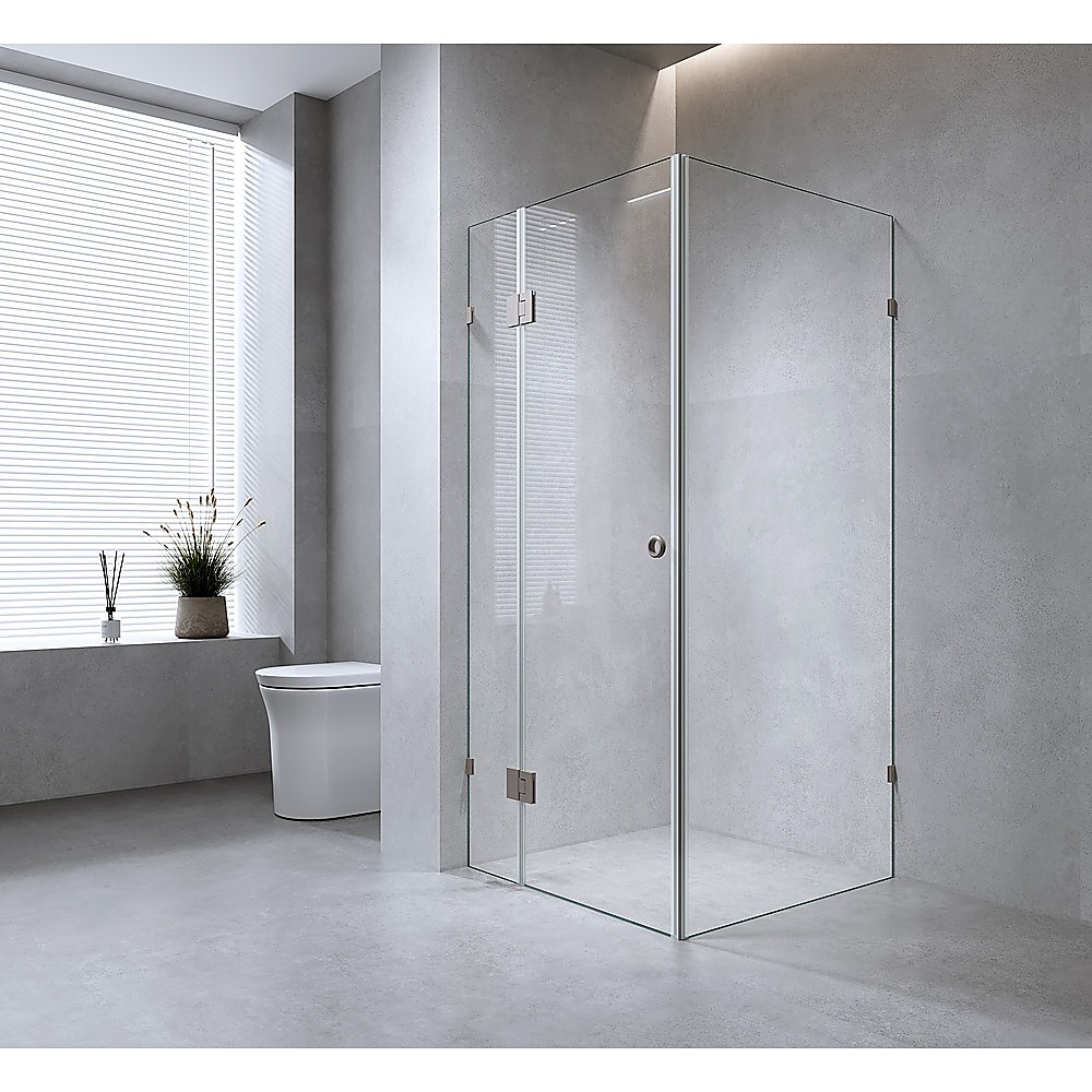 100x80cm Corner Frameless Shower Screen – Black Wall U-Brackets with SS Hinges for Contemporary Bathrooms