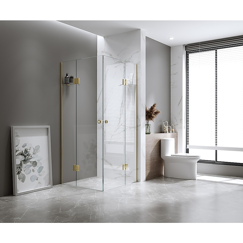 90x90cm Double Door Corner Shower with Gold Channels and SS Hinges