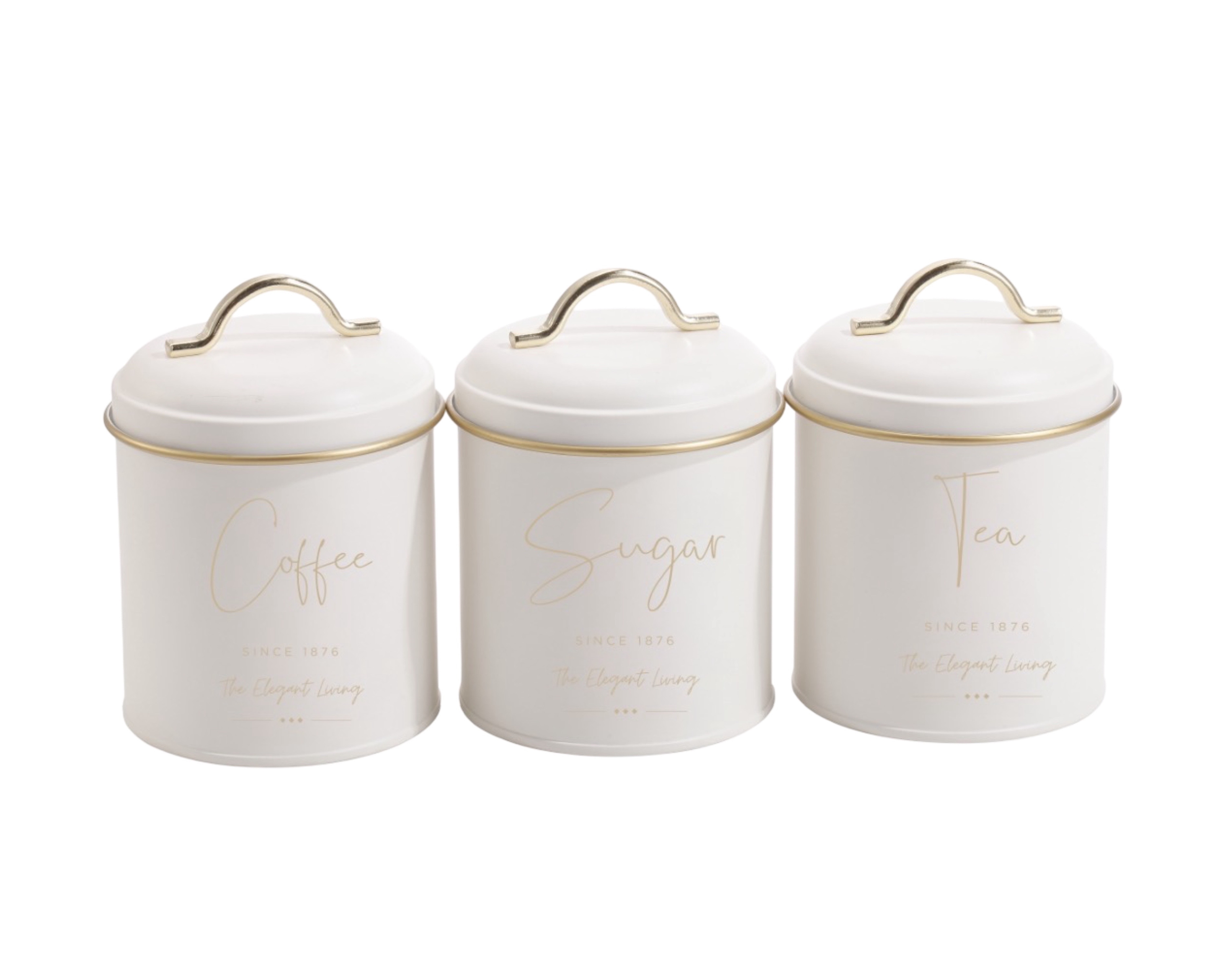 Set 3 Coffee Sugar Tea Canisters 16cm Set 3 Coffee Sugar Tea Canisters 16cm