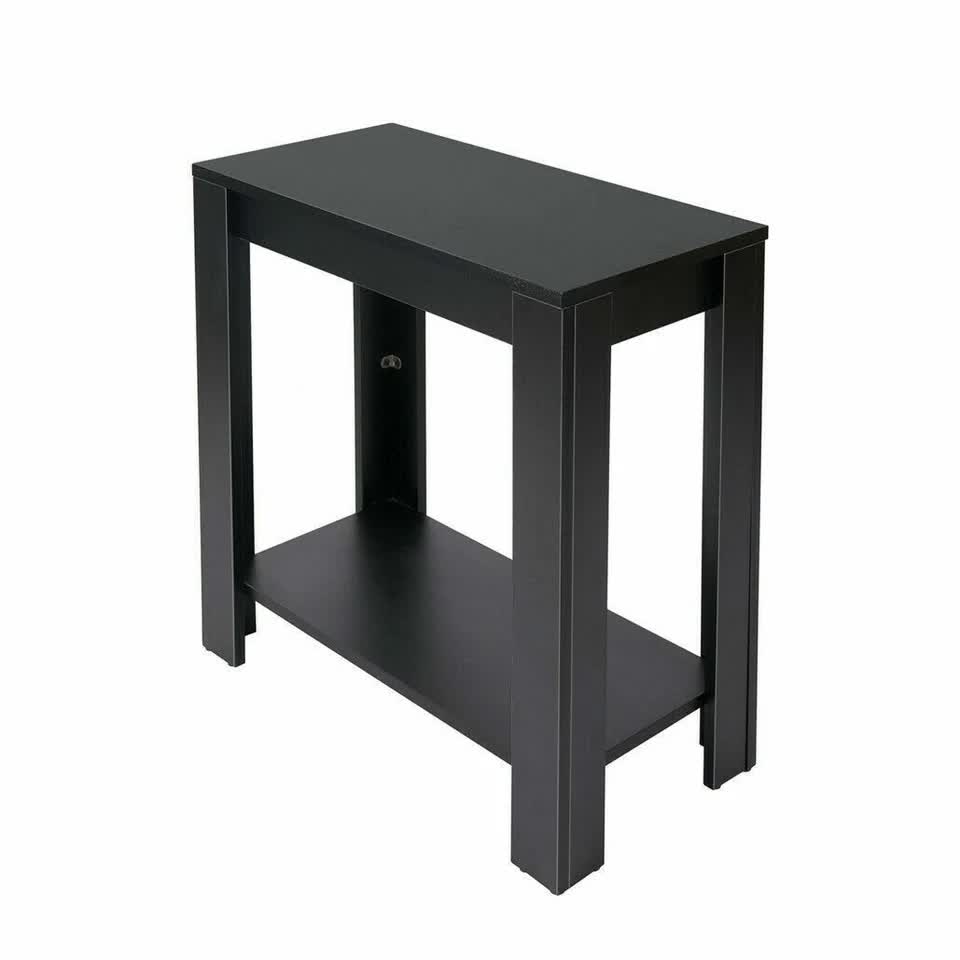 Rustic 2 Tier Side Table Open Accent Table Bedside Storage Slim Coffee End Table
