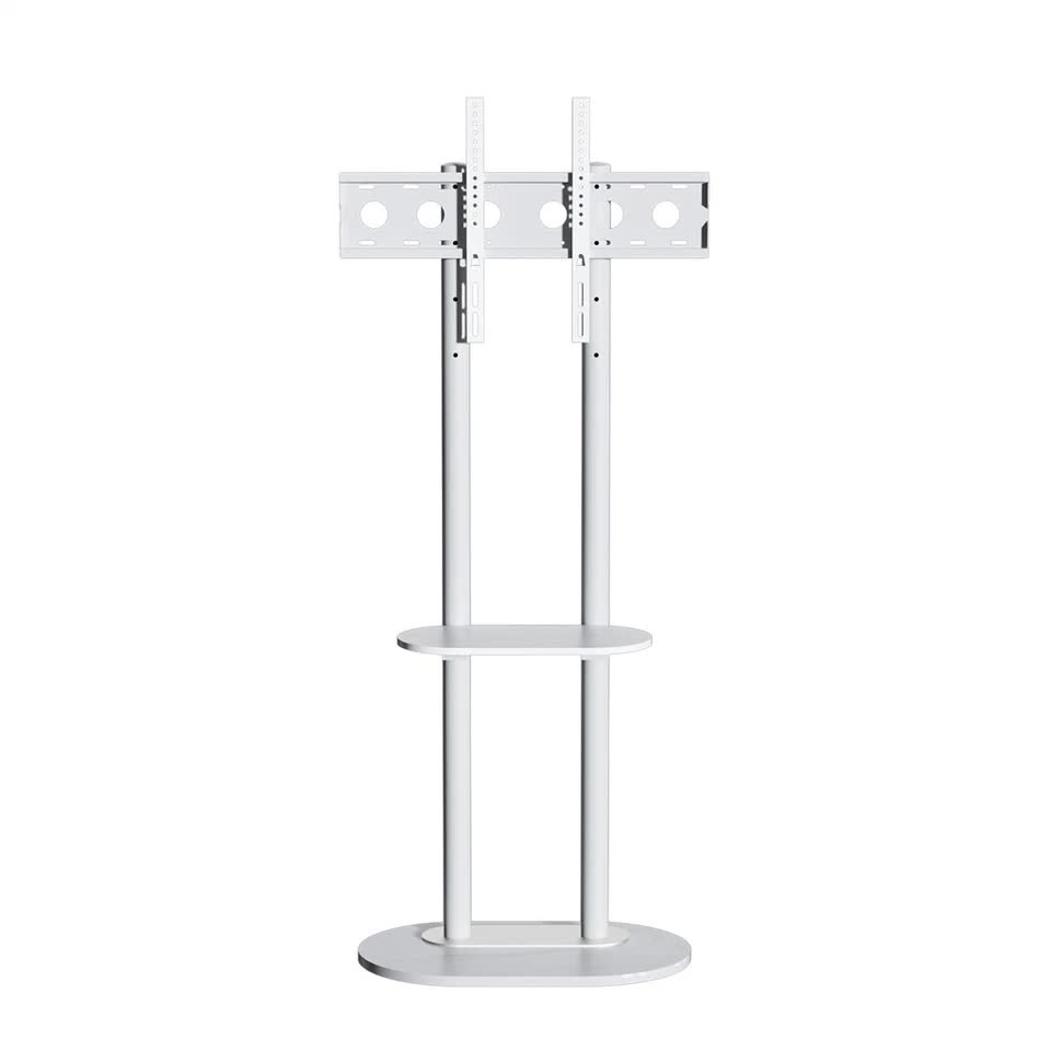 Minimalist Marble Textured Floor Tv Stand 32"-75" Strong Steel Tv Bracket Stable
