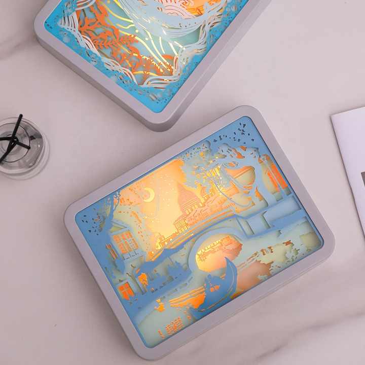 Listening To Fish Style 3D Paper Carving Night Light - USB Or Battery Powered Decorative Bedside Lamp