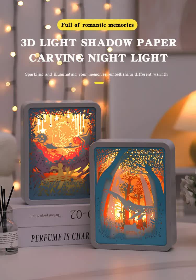 Listening To Fish Style 3D Paper Carving Night Light - USB Or Battery Powered Decorative Bedside Lamp