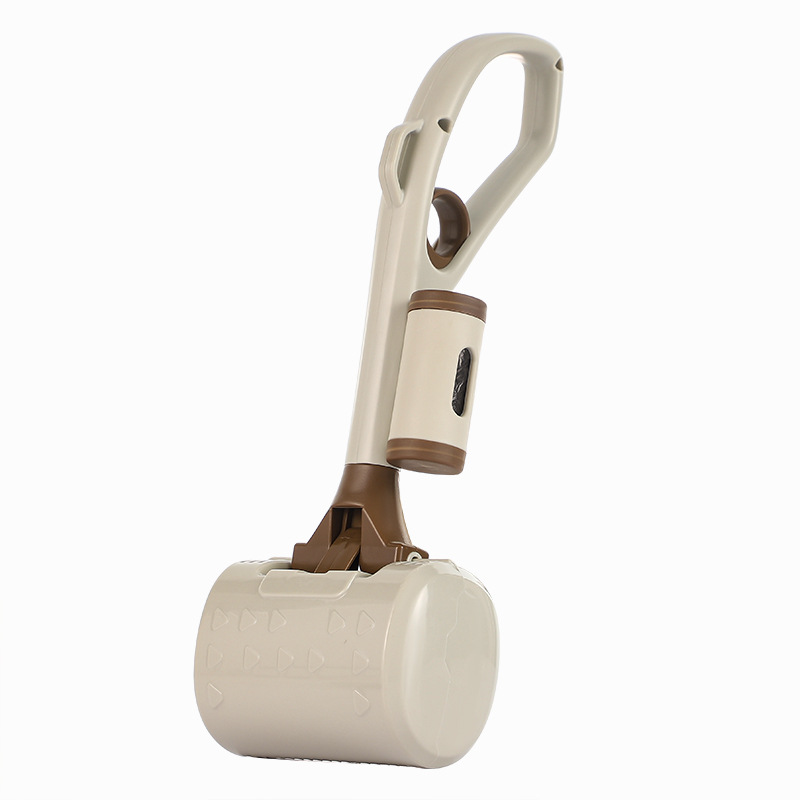 Beige Portable Dog Poop Scooper with Large 9.5cm Opening, Ergonomic Handle, Lightweight 320g Pet Waste Picker for Outdoor Walks