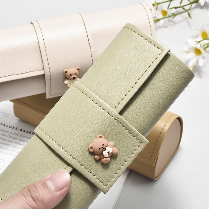 3 PCS Cute Bear PU Leather Glasses Case Large Capacity - Portable Protective Sunglasses Holder for Big Frames - Brown Eyewear Storage Box