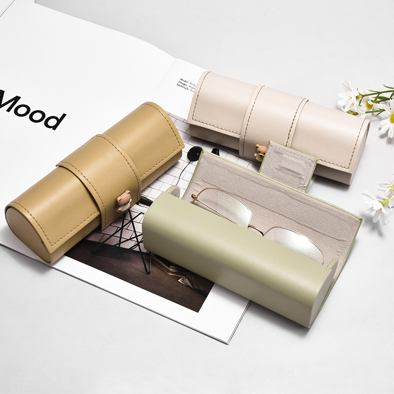 3 PCS Cute Bear PU Leather Glasses Case Large Capacity - Portable Protective Sunglasses Holder for Big Frames - Brown Eyewear Storage Box