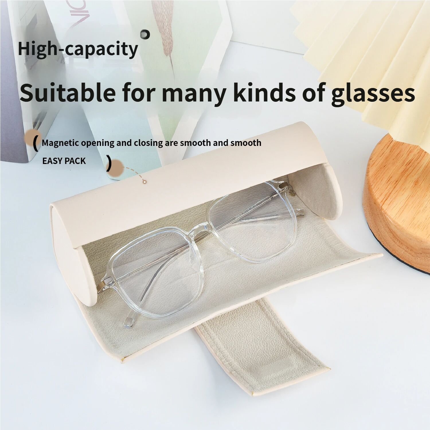 3 PCS Cute Bear PU Leather Glasses Case Large Capacity - Portable Protective Sunglasses Holder for Big Frames - Grey Eyewear Storage Box