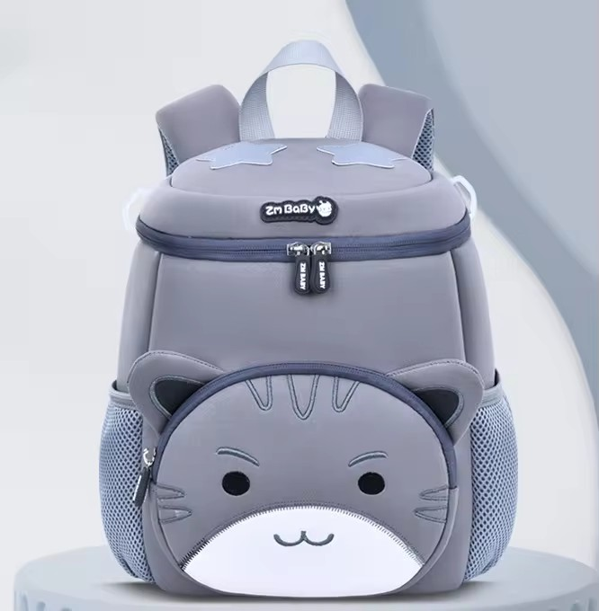 Grey Cat Cute Animal Kids Backpack - Lightweight Toddler School Bag - Soft 3D Cartoon Daypack for Kindergarten & Childcare- Boys Girls Ages 3-6