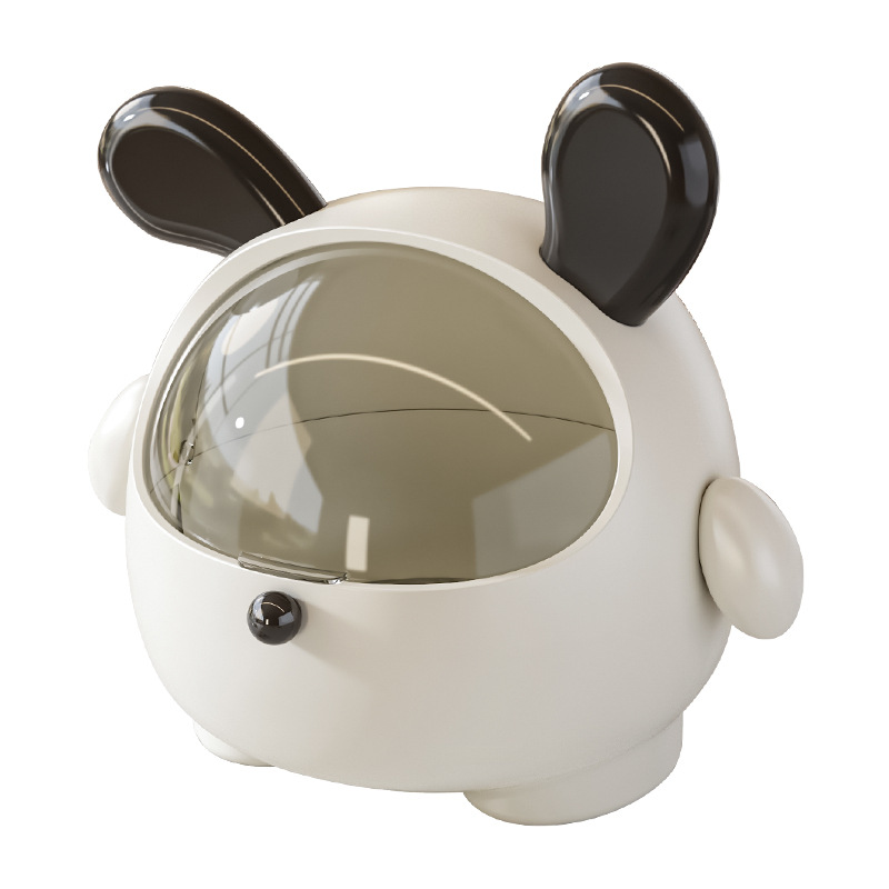 2PCS Black-Eared Cute Puppy Desktop Bin with Lid - Mini Trash Can & Storage Organiser - Kawaii Office Decor for Vanity & Home Office