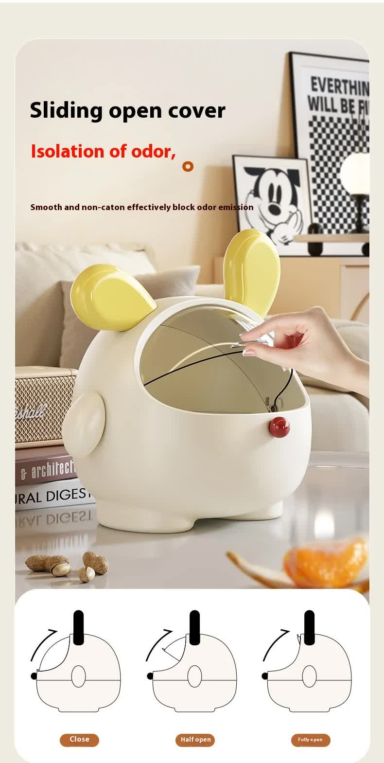 2PCS Yellow-Eared Cute Puppy Desktop Bin with Lid - Mini Trash Can & Storage Organiser - Kawaii Office Decor for Vanity & Home Office