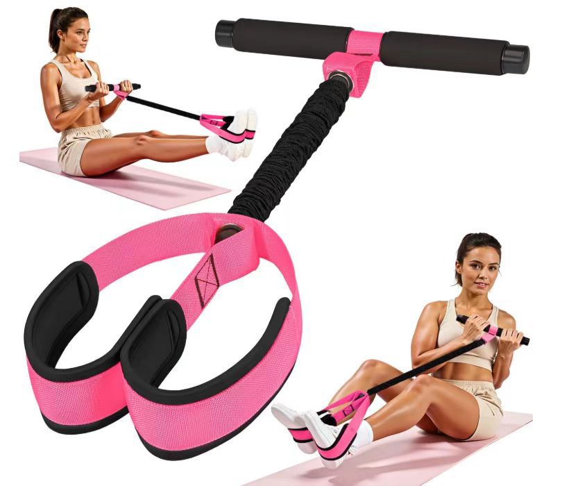 Pink Multifunctional Pedal Resistance Band - Home Fitness Sit-up Assistant with Foot Pedals and Elastic Pull Rope - Full Body Workout Equipment for Abs Pink Multifunctional Pedal Resistance Band - Home Fitness Sit-up Assistant with Foot Pedals and Elastic Pull Rope - Full Body Workout Equipment for Abs