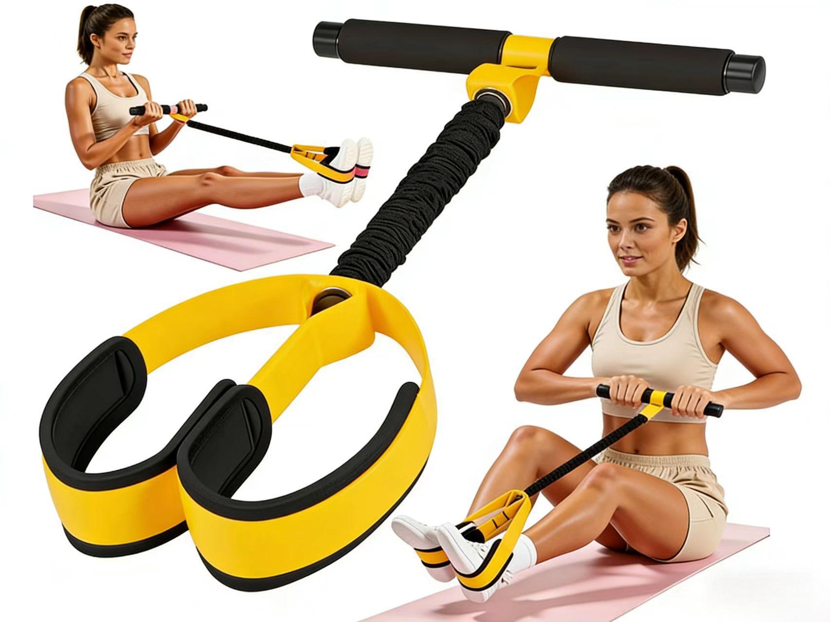 Yellow Multifunctional Pedal Resistance Band - Home Fitness Sit-up Assistant with Foot Pedals and Elastic Pull Rope - Full Body Workout Equipment for Abs