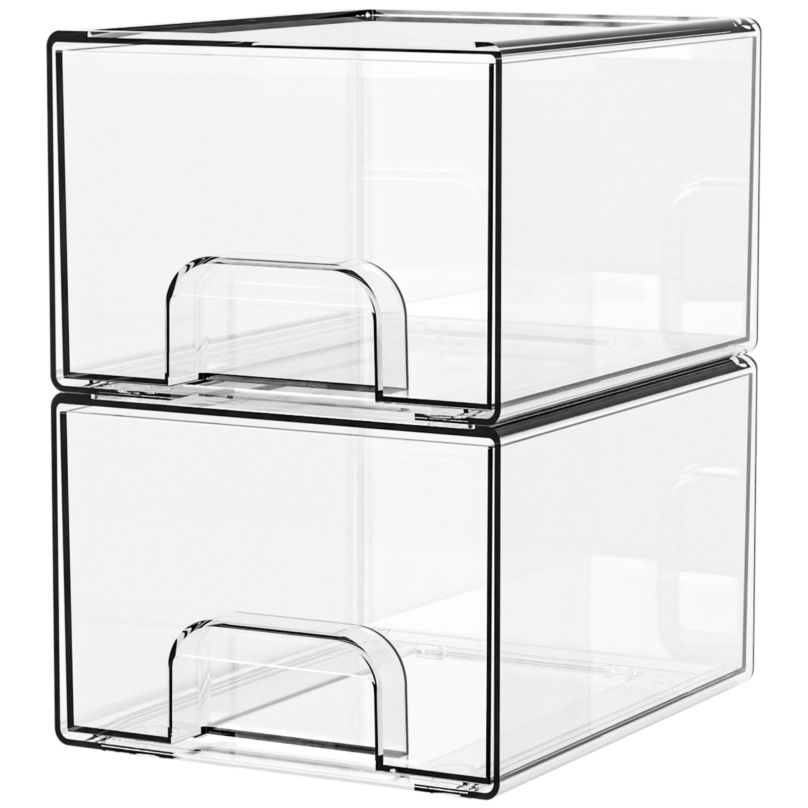 2-Pack Stackable PET Clear Makeup Organizer Drawers - Multi-Purpose Desktop Storage Case for Cosmetics
