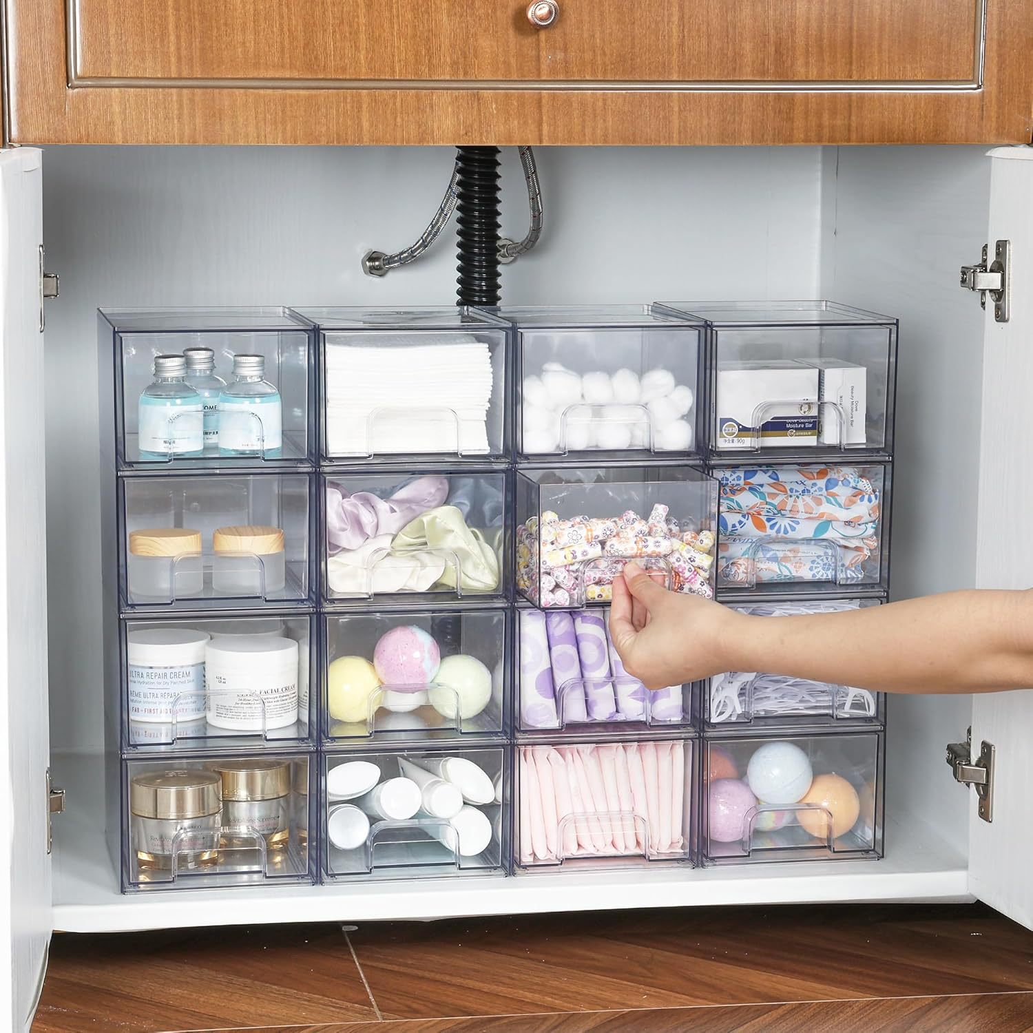 2-Pack Stackable PET Clear Makeup Organizer Drawers - Multi-Purpose Desktop Storage Case for Cosmetics