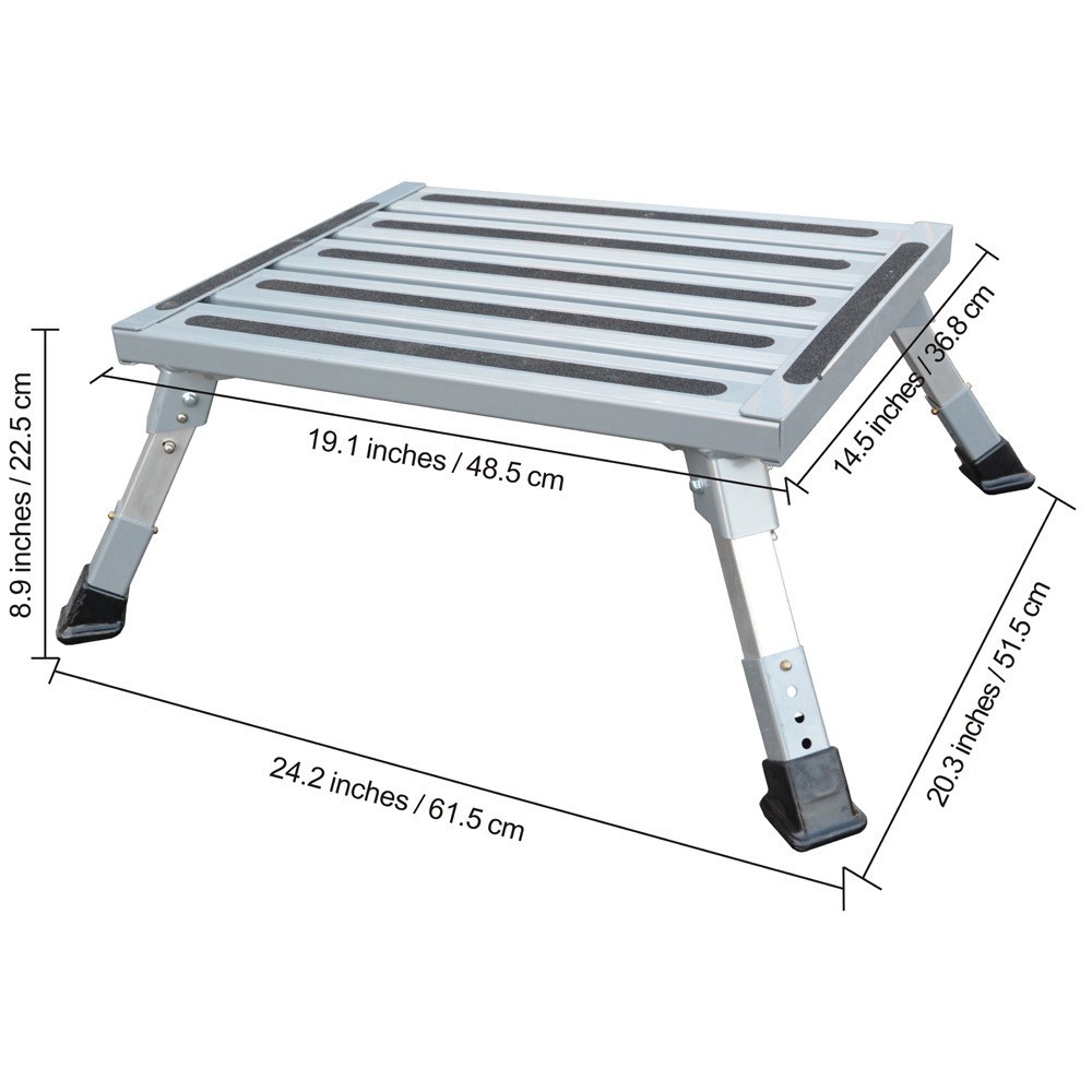Heavy Duty Aluminum Folding Step Stool - Portable RV Platform and Work Bench with Non-Slip Surface - Collapsible Multi-Purpose Step for Camping