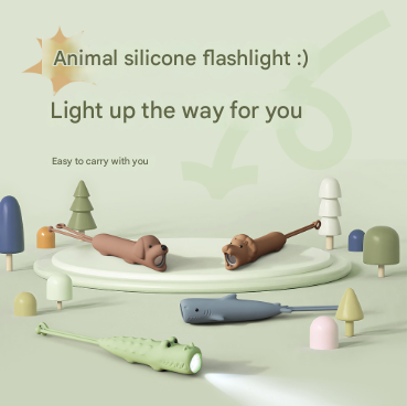 Green Adorable Crocodile Silicone LED Flashlight for Kids - USB Rechargeable