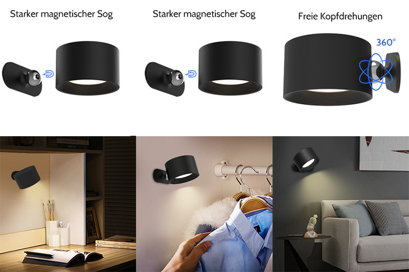 Khaki Wood Grain Rechargeable LED Magnetic Wall Light - Touch Control