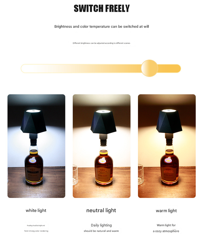 Triangular white Cordless LED Bottle Lamp - Rechargeable Touch-Control Table Light with 3 Color Modes for Bar & Home Decor