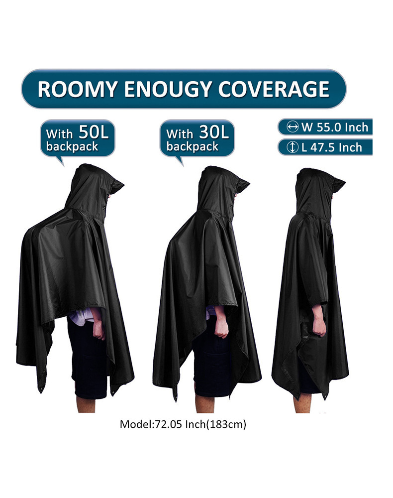 Grey 3-in-1 Multifunctional Outdoor Rain Poncho - Ground Mat & Shelter - Lightweight & Waterproof for Hiking & Camping