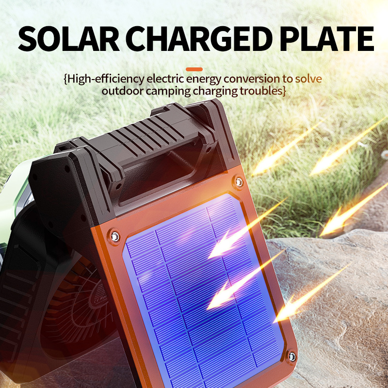Solar & USB Rechargeable Camping Fan with LED Light - Portable Power Bank