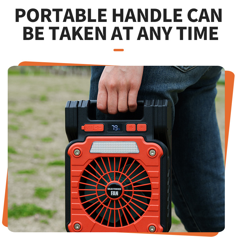 Solar & USB Rechargeable Camping Fan with LED Light - Portable Power Bank