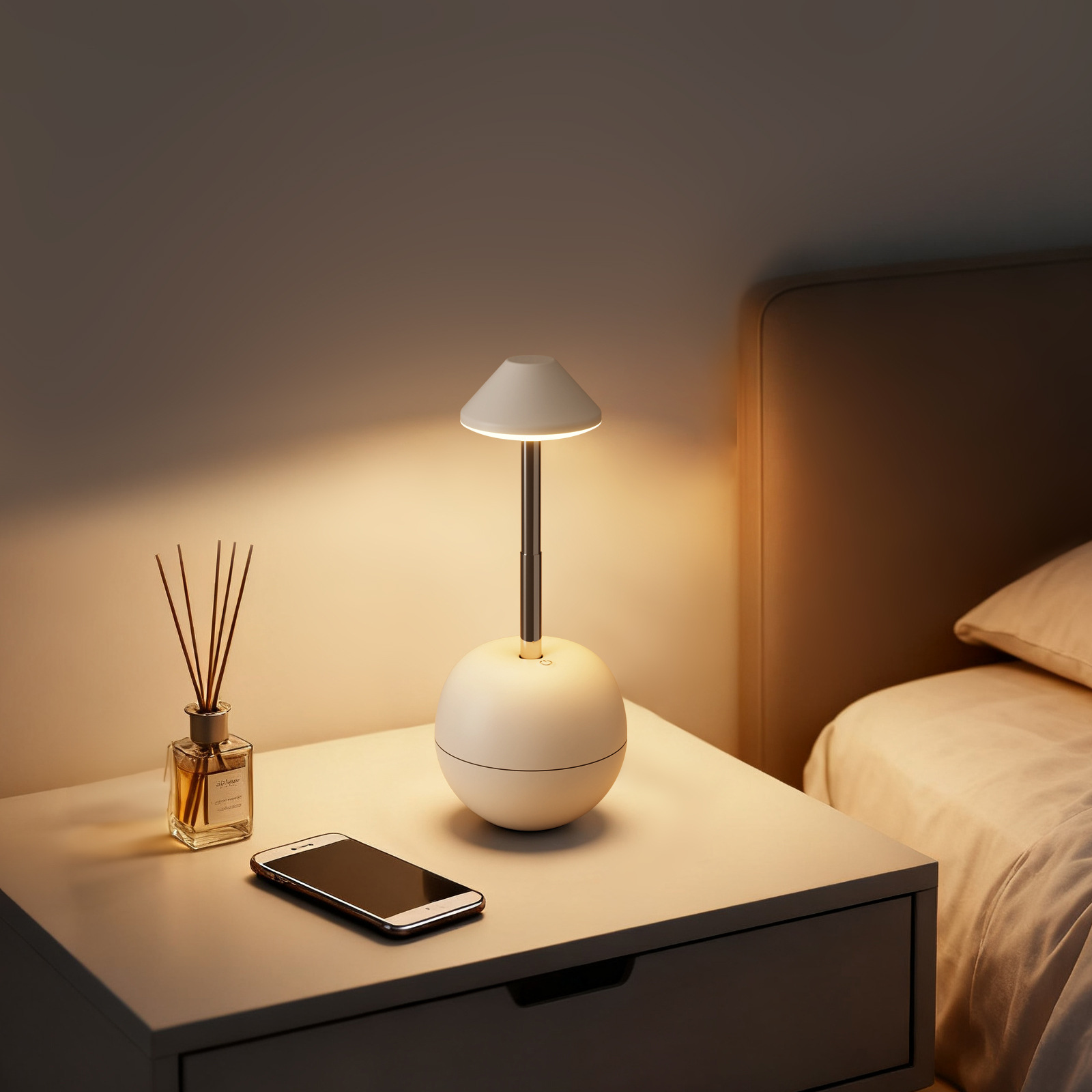 White Creative Tumbler LED Night Light - Rechargeable RGB Desk Lamp with Remote Control - Height Adjustable